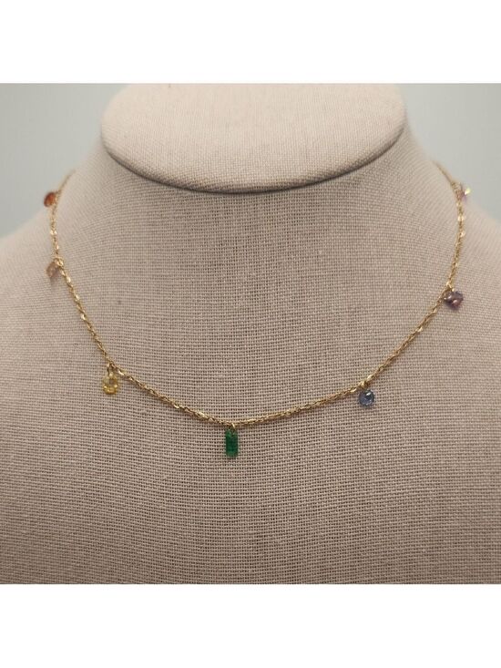 Jewelry - Elegant Gold Multicolor Simulated Gemstone Necklace, 18k Gold Plated SS